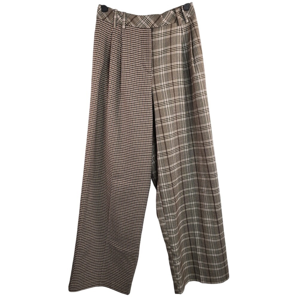 Topshop 2 Way Plaid Wide Leg Pants High Waisted Brown Beige Women's P 2